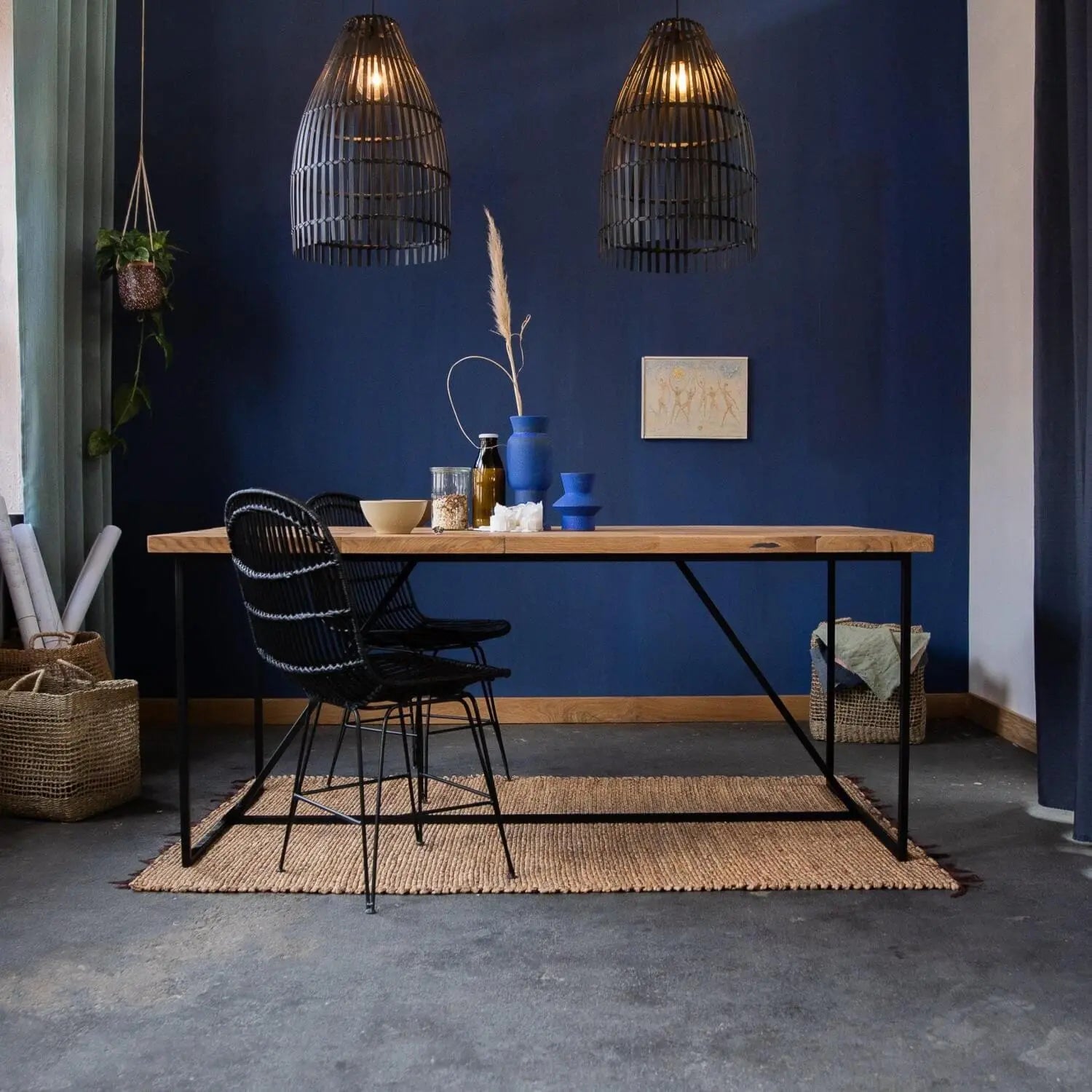 Designertisch Eiche mit Stahlstreben