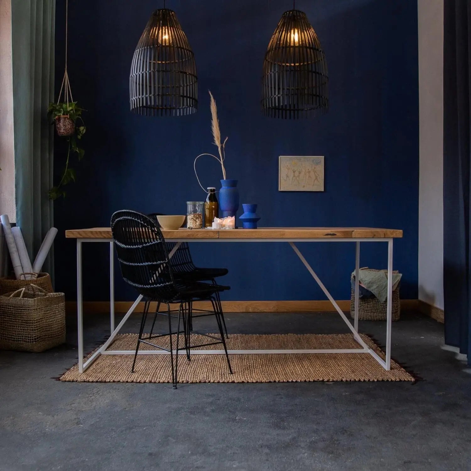 Designertisch Eiche mit weißen Stahlgestell